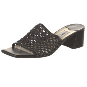 Jimmy Choo Themis 45 Woven Block Heel Slide Sandals